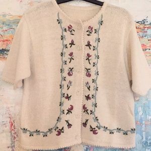 Vintage Floral Knit Sweater Romantic Rose Buttons